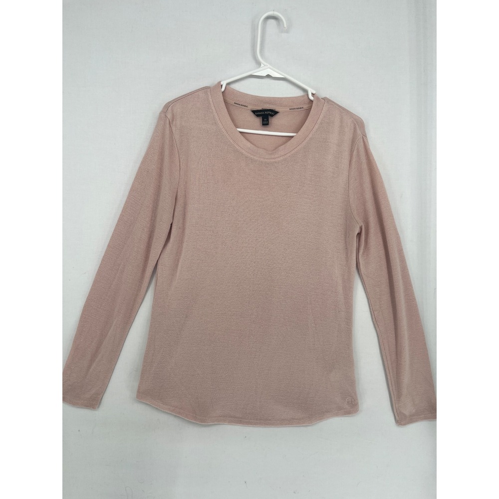 Banana Republic Womens Medium Pink Long Sleeve Crew Neck Knit Top Soft Stretch M